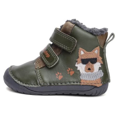 Ghete Baieti - Ghete copii baieti Barefoot din piele imblanite DD Step, Verde - W070-52893A