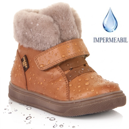 Ghete & Cizme Primii Pași - Ghete copii baieti impermeabile din piele si imblanite Froddo, Maro - G2110127-23