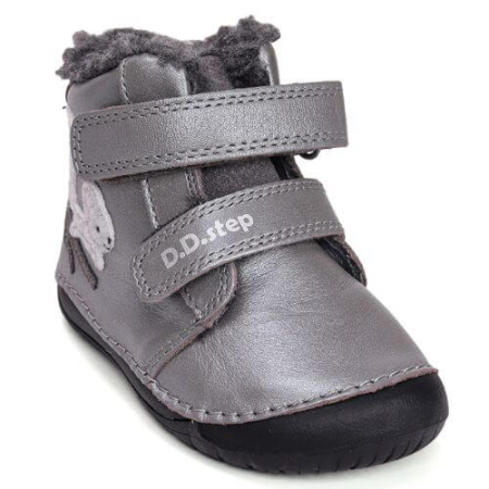 Ghete copii fete Barefoot din piele imblanite DD Step, Argintiu - W070-52214A [2]