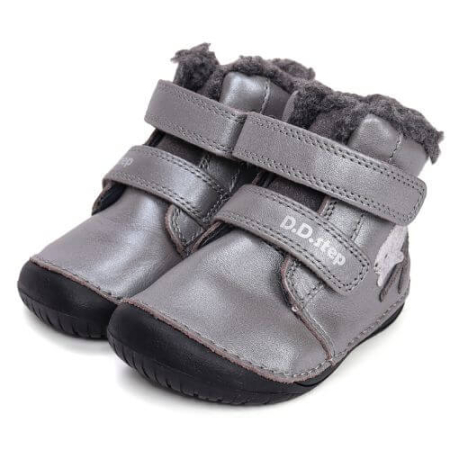 Ghete copii fete Barefoot din piele imblanite DD Step, Argintiu - W070-52214A [1]