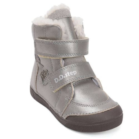 Ghete Fete - Ghete copii fete din piele imblanite DD Step, Argintiu W068-52320A