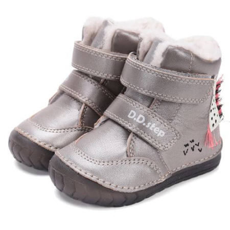 Ghete copii fete din piele imblanite DD Step, Argintiu - W029-52766 [2]