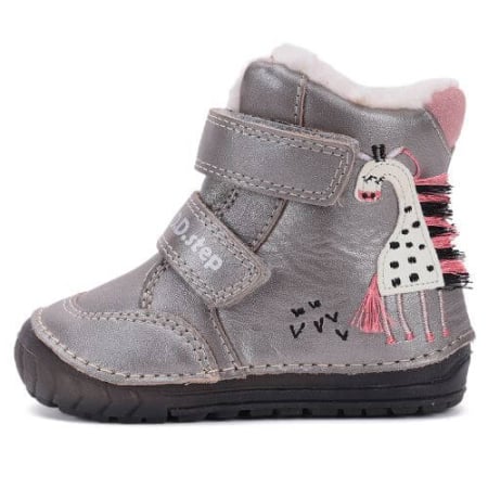 Ghete Fete - Ghete copii fete din piele imblanite DD Step, Argintiu - W029-52766
