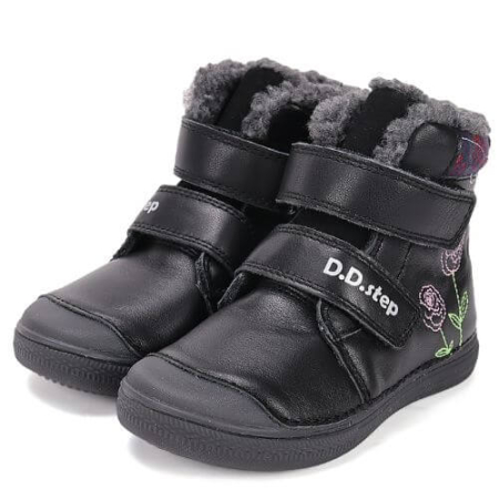 Ghete copii fete din piele imblanite DD Step, Negru - W049-52654A [1]