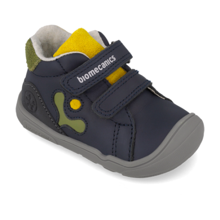 Colecții Noi - Ghete băieți din piele îmblănite Biomecanics, Navy/Galben - 261144-A089FB