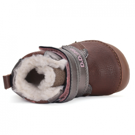 Ghete copii fete Barefoot din piele imblanite DD Step, Maro - W070-42522A [5]