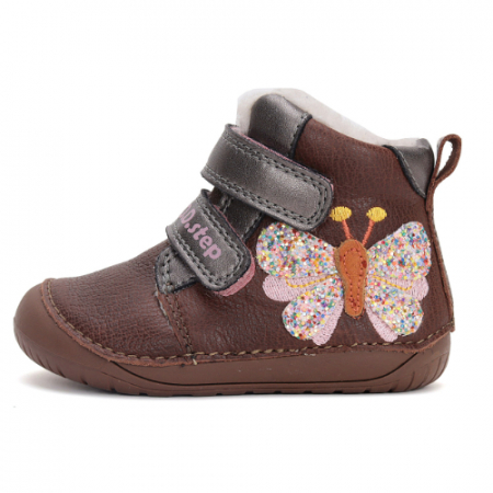 Promotii Ghete Fete - Ghete copii fete Barefoot din piele imblanite DD Step, Maro - W070-42522A
