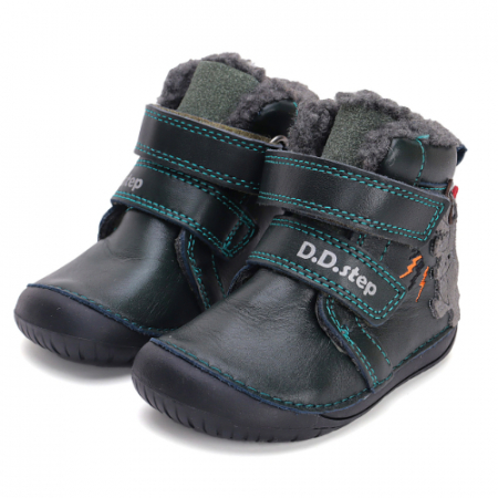 Ghete copii baieti Barefoot din piele imblanite DD Step, Verde - W070-42838A [1]