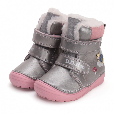 Ghete copii fete din piele imblanite DD Step, Argintiu - W071-42233A [0]