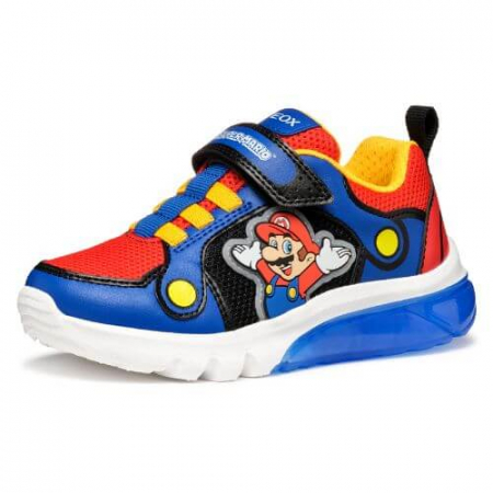Pantofi copii baieti din material sintetic si textil Geox cu LED, personaj Mario, Albastru - J55LBF_01454_C0833 [5]