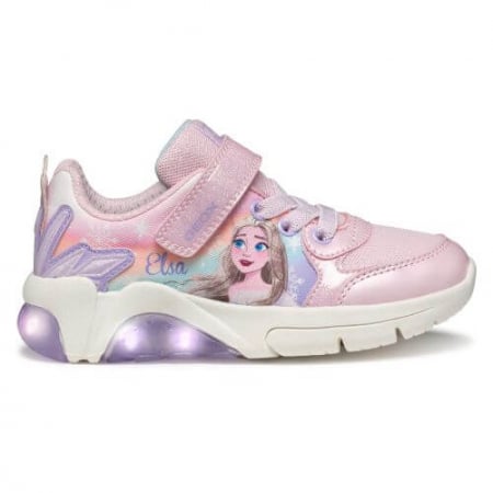 Geox - Pantofi copii fete din material sintetic si textil Geox cu LED, personaj Elsa, Roz - J55M4E_0ANKC_C8842