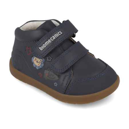 Colecții Noi - Ghete băieți din piele îmblănite Biomecanics, Navy/Animăluțe - 261153-A183FB