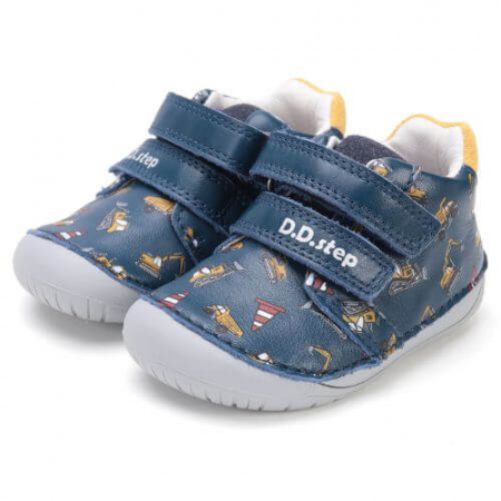 Pantofiori sport baieti - Pantofi copii baieti din piele DD Step Barefoot, Albastru - S070-52480B