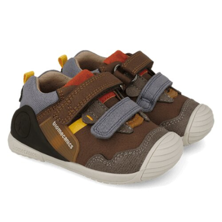 Pantofiori sport baieti - Pantofi copii baieti din piele Biomecanics, Maro cu Gri - 261123-C903