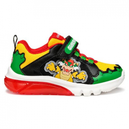 Pantofi copii baieti din material sintetic si textil Geox cu LED, personaj Bowser Mario, Verde - J55LBE_01454_C3221 [2]