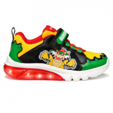 Geox - Pantofi copii baieti din material sintetic si textil Geox cu LED, personaj Bowser Mario, Verde - J55LBE_01454_C3221