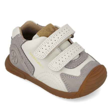 Pantofi copii din piele Biomecanics, Alb cu Gri - 261126-B695 [4]