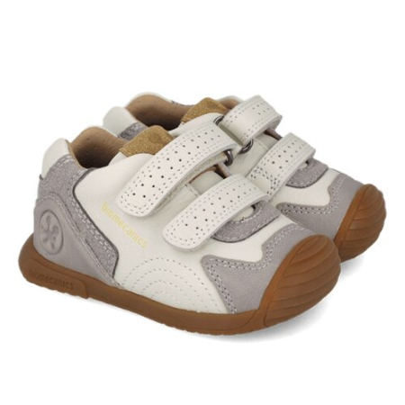 Pantofiori sport baieti - Pantofi copii din piele Biomecanics, Alb cu Gri - 261126-B695