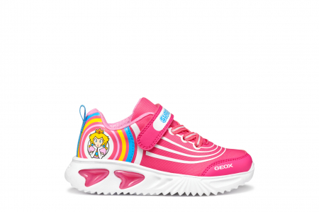 Geox - Pantofi copii fete din material sintetic si textil Geox cu LED, personaj Peach, Roz - J55E9C_02ABC_C8002