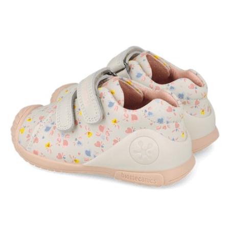 Pantofi copii fete din piele Biomecanics, Alb-Crem cu Flori - 261102-C695 [1]