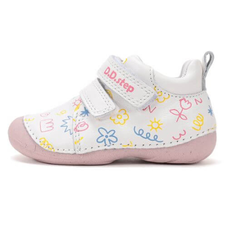 Pantofiori sport fete - Pantofi copii fete din piele DD Step, Alb - S015-61675