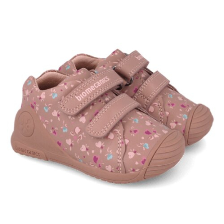 Pantofiori sport fete - Pantofi copii fete din piele Biomecanics, Roz cu Inimi - 261102-B159