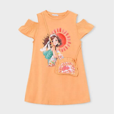 Imbracaminte Copii - Rochie din bumbac si gentuta pentru fete Mayoral, Pumpkin - 3941-10