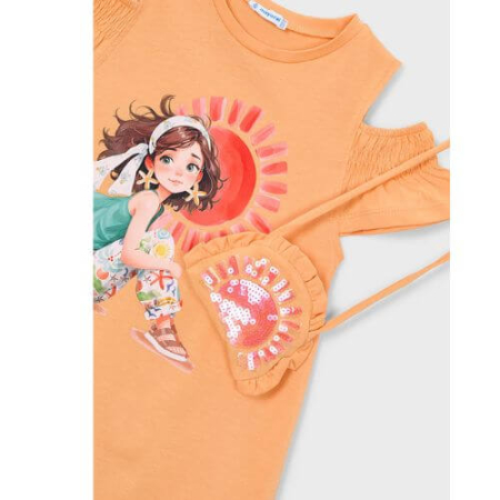 Rochie din bumbac si gentuta pentru fete Mayoral, Pumpkin - 3941-10 [2]