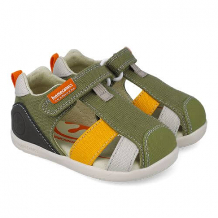 Sandale baieti - Sandale copii baieti calapod lat din textil Biomecanics, Verde - 252198-B801