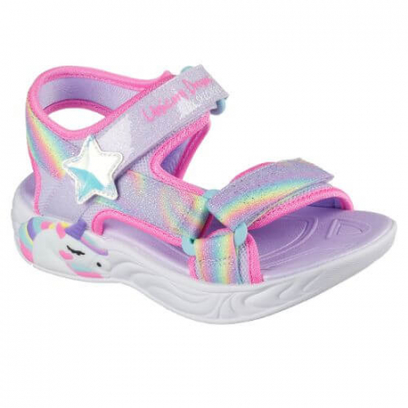 Sandale fete - Sandale copii fete cu LED din material sintetic Skechers, Lavanda - 303107-LVMT