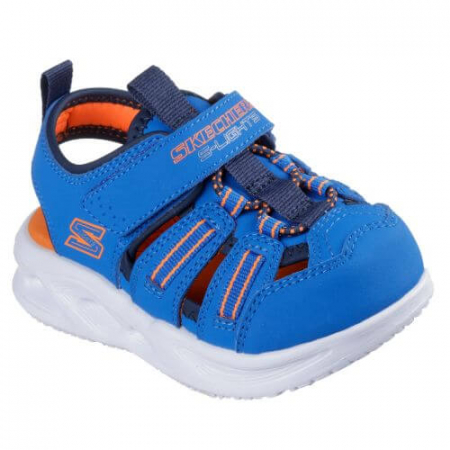 Sandale baieti - Sandale copii baieti cu LED din textil Skechers, Albastru - 407033-BLNV
