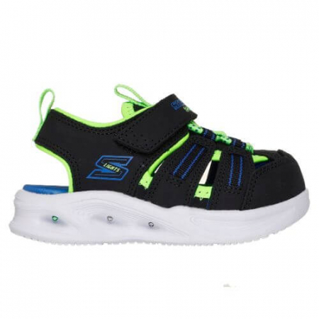 Sandale copii baieti cu LED din textil Skechers, Negru - 407033-BKLM [1]