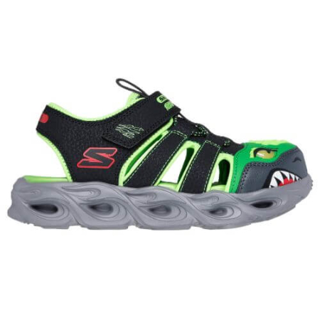 Sandale copii baieti cu LED din textil Skechers, Verde - 400613-BKLM [3]