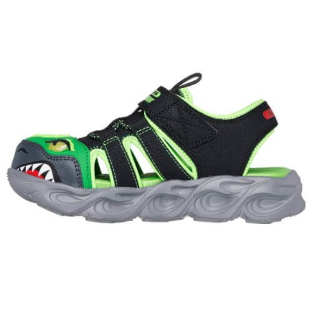 Sandale copii baieti cu LED din textil Skechers, Verde - 400613-BKLM [2]