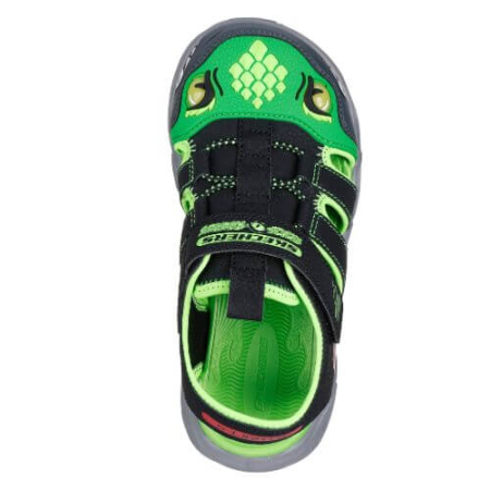 Sandale copii baieti cu LED din textil Skechers, Verde - 400613-BKLM [4]