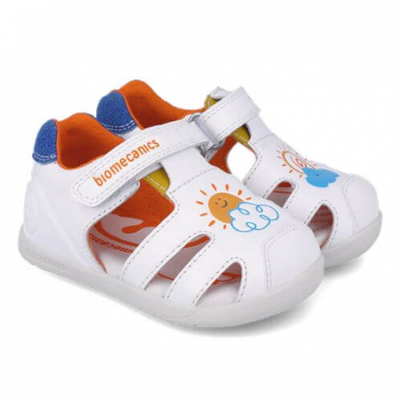 Sandale baieti - Sandale copii baieti calapod lat din piele Biomecanics, Alb - 252166-B057
