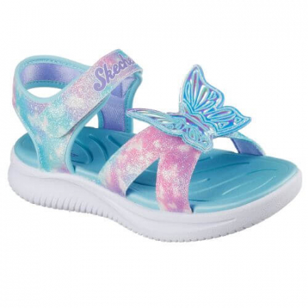 Sandale fete - Sandale copii fete cu LED din textil Skechers, Albastru - 303109
