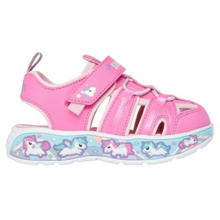 Sandale fete - Sandale copii fete din material sintetic Skechers, Roz - 303162-PKLP