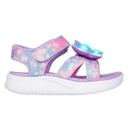 Sandale fete - Sandale copii fete cu LED din textil Skechers, Lavanda - 303109-LVMT