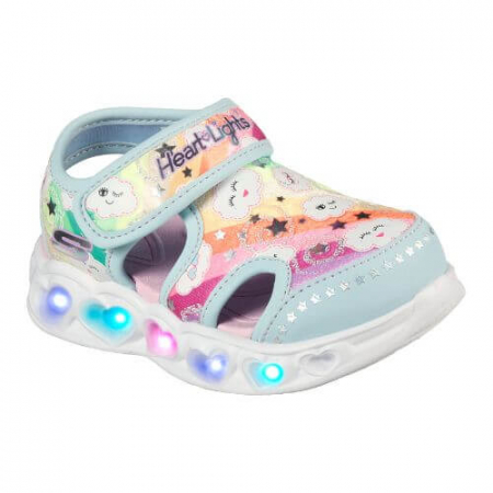 Incaltaminte Fete - Sandale copii fete cu LED din textil Skechers, Albastru -302977 TQMT