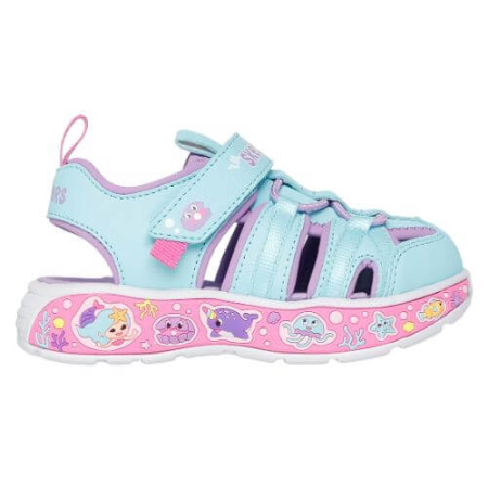Sandale fete - Sandale copii fete din material sintetic Skechers, Albastru - 303162-TQLV