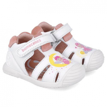 Sandale fete - Sandale copii fete din piele Biomecanics, Alb - 252111-A050