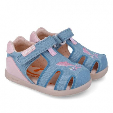Colectie Primavara - Sandale copii fete calapod lat din textil Biomecanics, Albastru - 252191-A371