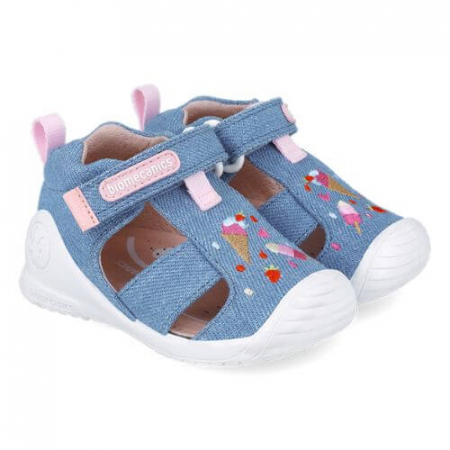 Incaltaminte Fete - Sandale copii fete din textil Biomecanics, Albastru - 252183-A631