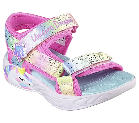 Sandale fete - Sandale copii fete cu LED din textil Skechers, Roz - 302682