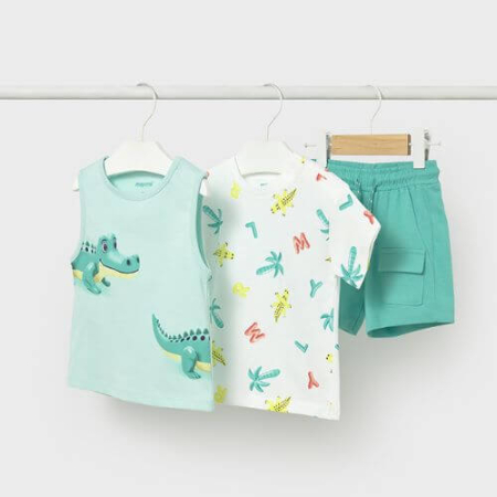 Bluze-Tricouri Baieti - Set din 3 piese pentru baieti Mayoral, Alb-Verde - 1673-57