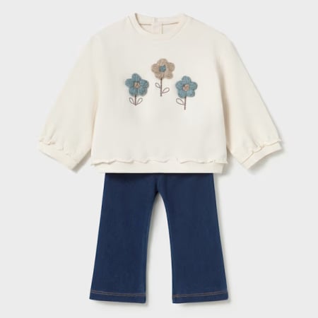 Imbracaminte Copii - Set hanorac cu pantaloni fete Mayoral, Crem/Albastru - 2706-049