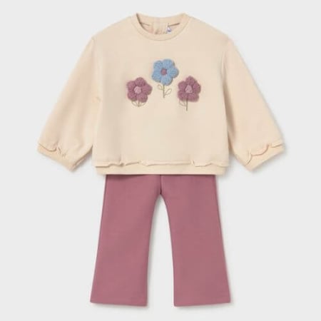 Imbracaminte Copii - Set hanorac cu pantaloni fete Mayoral, Crem/Roz - 2706-047
