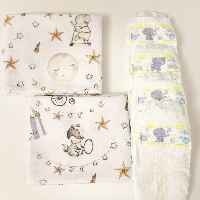 Tort din scutece Pampers cu museline și jucărie pufoasă – Tim cadou neutru pentru [5]