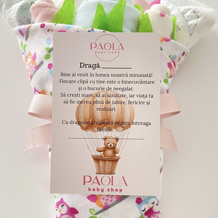 Buchet de flori din hăinuțe și scutece – cadou delicat pentru nou-născut [4]